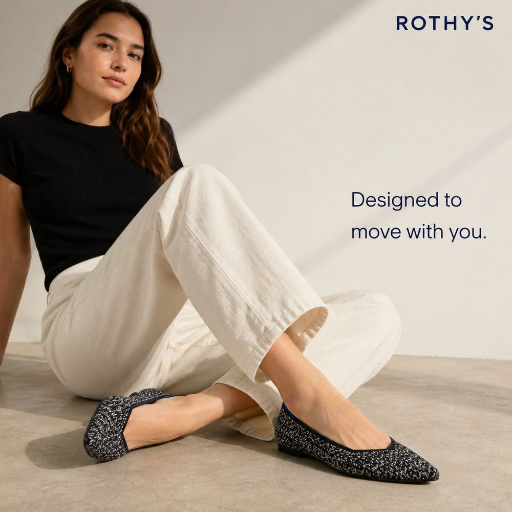 Rothy's The Point Black White Tweed Pointed Toe Flats Size 9 Sustainable Work